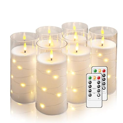 Flickering Flameless Candles with Remote Timer, 6pcs LED Battery Operated Candles with Embedded String Lights White, D3 H6 - color: White