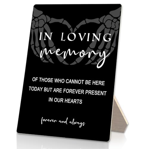 Gothic Wedding Sign, 5x7 inch Wooden Table Sign Stand, Black, In Loving Memory - color: Black 02