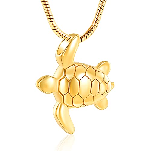 Imrsanl Sea Turtle Cremation Jewelry for Ashes Urn Necklace of Loved One | Memorial Urns Pendant, Funeral Keepsake for Human Pets, Ashes Necklace for Women Men - color: Gold
