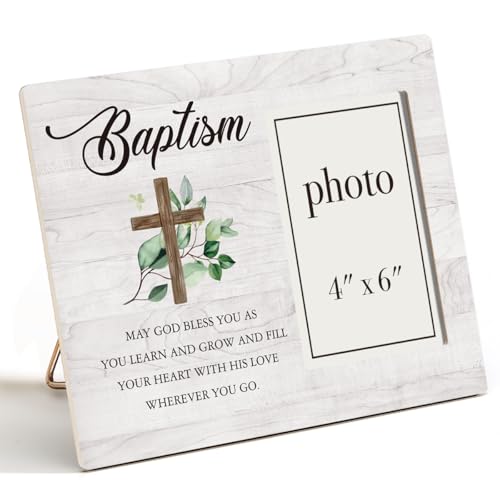 Baptism Picture Frame, Christening Gifts for Boys Girls | Baptism Gifts for Boys Girls, Catholic Baby Gift Wood Photo Frame, 4 x 6 Inch Photo - color: Baptism