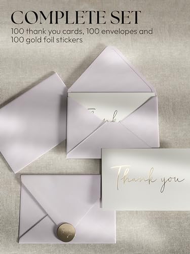 Thank You Cards & Envelopes Set - 100 Blank Cards - Wedding, Baby Shower & More - 4x6