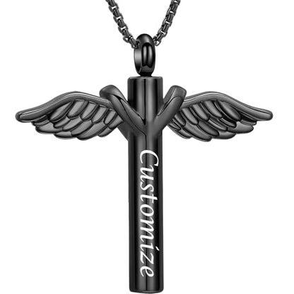 Oinsi Black Cross Urn Necklace For Ashes Of Loved Ones With Birthstone Always In My Heart Cremation Jewelry Keepsake Pendant Women Men - color: Z-Customize