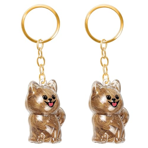 ELANE Dog Hair Keepsake，2 Pack Pet Hair Memorial Keepsake Pet Hair Keychain Keepsake (Clear-Pom) - color: Clear-pom