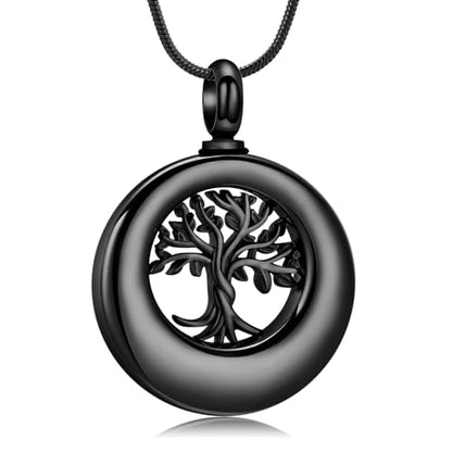 Hearbeingt Tree of Life Urn Necklaces for Ashes Circle Cremation Jewelry - color: A-Black