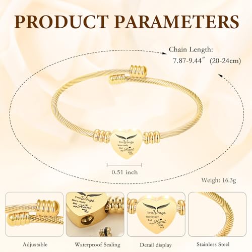 Cremation Jewelry Wing Heart Urn Bracelet for Human Ashes for Women Men Memorial Keepsake Cuff Bangle Bracelet - color: Customize