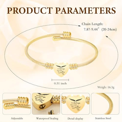 Cremation Jewelry Wing Heart Urn Bracelet for Human Ashes for Women Men Memorial Keepsake Cuff Bangle Bracelet - color: Customize