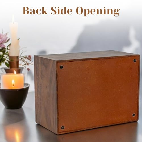 Rosewood Border Engraved Wooden Cremation Urns for Human Ashes Adult - Handcrafted Photo Funeral Memorial Ashes Urn - Columbarium Urn (250 Cubic Inches, Natural) - color: Natural