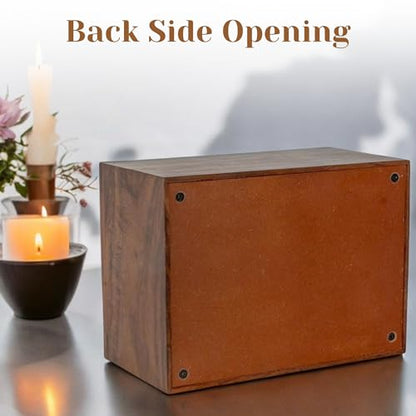 Rosewood Border Engraved Wooden Cremation Urns for Human Ashes Adult - Handcrafted Photo Funeral Memorial Ashes Urn - Columbarium Urn (250 Cubic Inches, Natural) - color: Natural