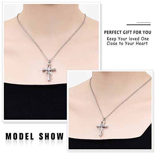 shajwo Cross Urn Necklace for Ashes Birthstone Rose Flower Cremation Jewelry for Women Gilrs Keepsake Memorial Ashes Pendant - color: Pink