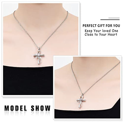 shajwo Cross Urn Necklace for Ashes Birthstone Rose Flower Cremation Jewelry for Women Gilrs Keepsake Memorial Ashes Pendant - color: Pink