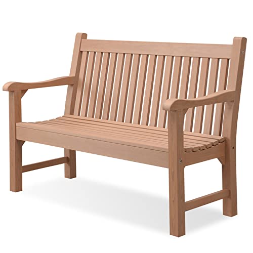 2-Person Outdoor Bench with 700 Lbs Weight Capacity, Teak | Poly Lumber Weatherproof Garden Bench Seating for Porch, Balcony and Park, All-Weather Patio Bench Furniture - color: Teak Color