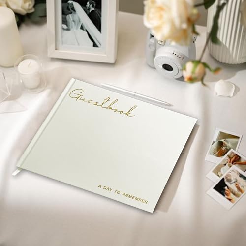 Wedding Guest Book – Guest Book for Receptions, Baby Showers & Celebrations | Milky White Linen Hardcover, Polaroid Guest Book with 100 Blank Pages for Signatures and Photos - color: B Milky White