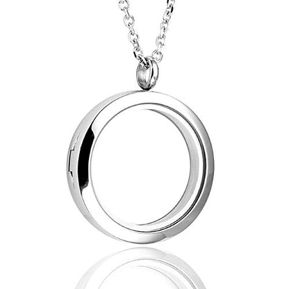 Jovivi 25mm/30mm Living Floating Memory Glass Locket Necklace - Stainless Steel Secure Buckle Closure - color: 30mm(Clear Locket)