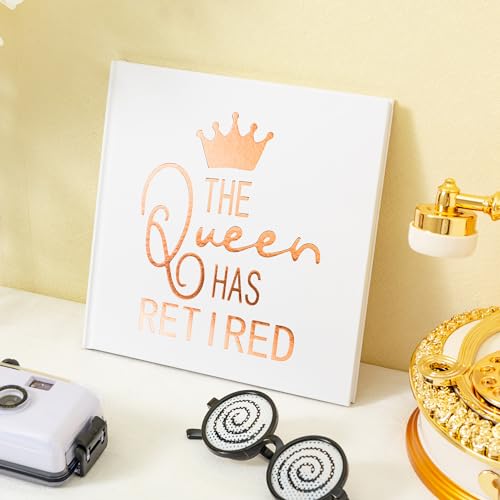 Calculs Retirement Party Guest Book for Mom The Queen Has Retired Guestbook Polaroid Picture Book 8.5” Square Hardcover Blank Pages for Instax White Cover Rose Gold Stamping - style: Contemporary