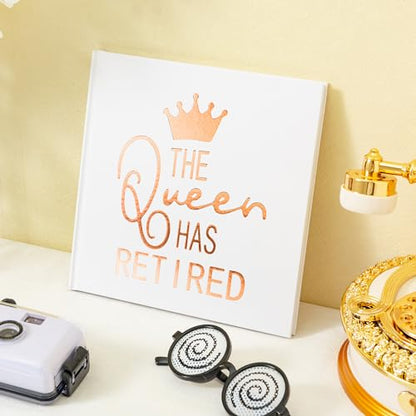 Calculs Retirement Party Guest Book for Mom The Queen Has Retired Guestbook Polaroid Picture Book 8.5” Square Hardcover Blank Pages for Instax White Cover Rose Gold Stamping - style: Contemporary