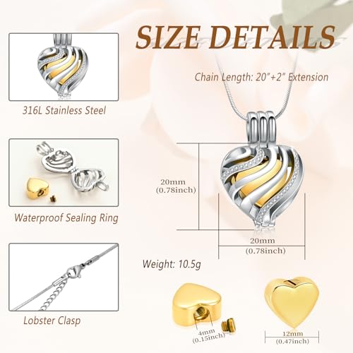 Cremation Jewelry Urn Necklace for Ashes with Hollow Mini Ball Keepsake Urn Pendant Memorial Jewelry for Ashes - color: Silver&Gold