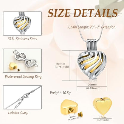 Cremation Jewelry Urn Necklace for Ashes with Hollow Mini Ball Keepsake Urn Pendant Memorial Jewelry for Ashes - color: Silver&Gold