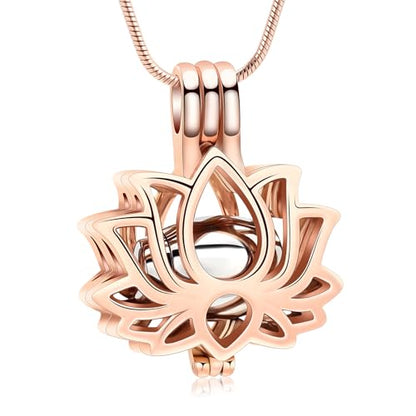 Cremation Jewelry Lotus Flower Urn Necklaces for Ashes Stainless Stell Memorial Ash Pendant Necklaces with Mini Urn Keepsake Ash Jewelry for Men Women Gifts with Funnel Filler Kit - color: Rose-Silver