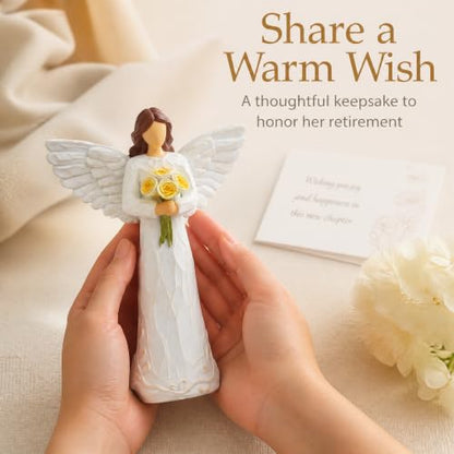 Retirement Gift for Woman, Happy Retirement Gift for Woman, 7" Angel Figurine for Retirement Party Decorations, Retired Gifts for Coworkers Friends,Angel Statue Holding Flowers - style: Retirement Gift