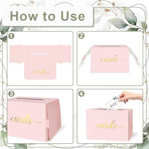 Mulbozy Pink Wedding Card Box, Pink Gift Cards Box Holder with Gold Foil - color: Pink(Gold)
