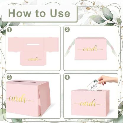 Mulbozy Pink Wedding Card Box, Pink Gift Cards Box Holder with Gold Foil - color: Pink(Gold)