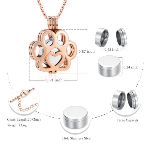 Oinsi Pet Cremation Jewelry For Ashes For Dog/Cat Paw Stainless Steel Memorial Locket Urn Necklace Inside Mini Case Keepsake Cremation Jewelry Women Men - color: Rose Gold-Silver