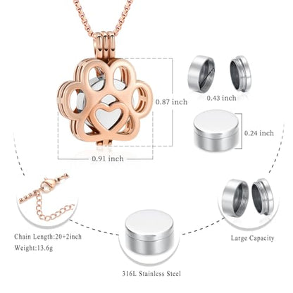 Oinsi Pet Cremation Jewelry For Ashes For Dog/Cat Paw Stainless Steel Memorial Locket Urn Necklace Inside Mini Case Keepsake Cremation Jewelry Women Men - color: Rose Gold-Silver