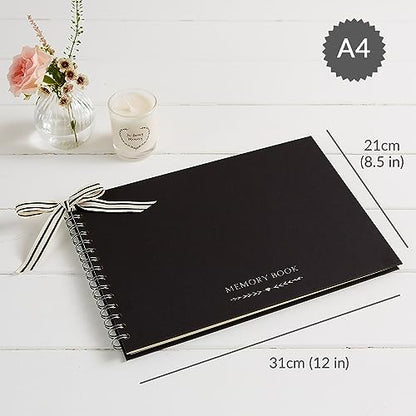 ANGEL & DOVE Funeral Guest Book - Black Textured Covers - 12 x 8 - for Condolence, Memorial, Keepsake