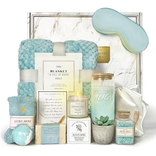AHAGIFTREE Gift Basket for Women, Birthday Gifts Get Well Soon Gift Baskets For Women,12PC Get Well Gifts After Surgery,Care Package,Grief,Sympathy Gifts (cerulean) - color: Cerulean