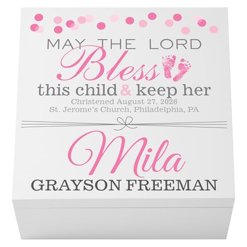 Let's Make Memories Personalized Keepsake Box for Blessed Child - Memories Box - Baptism - Confirmation - Memento Storage - For Girls - 6" Hx12 Sq - May the Lord Bless - Pink - color: May the Lord Bless - Pink Text