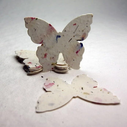 Of The Earth Handmade Paper - Custom Memorial Favors - In Loving Memory Recycled Card 3.5" x 4.875" w/Seed Paper Shapes - Set of 16 (ILM Butterfly (Ranunculus)) - color: ILM Butterfly (Ranunculus)