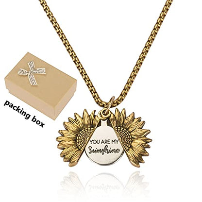 Music Box You are My Sunshine with Sunflower Necklace, Wooden Hand Cranked - style: You are My Sunshine B