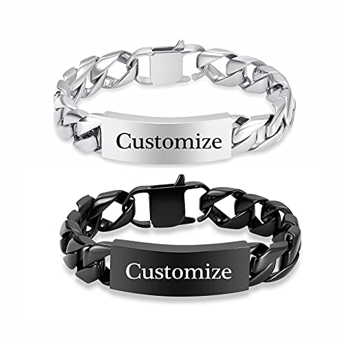 shajwo Cremation Urn Bracelet for Human Ashes for Men, Silver Cuban Link Bracelet Cremation Jewelry for Ashes Urn Keepsake Memorial Ash Holder Bracelet - color: A-Customize