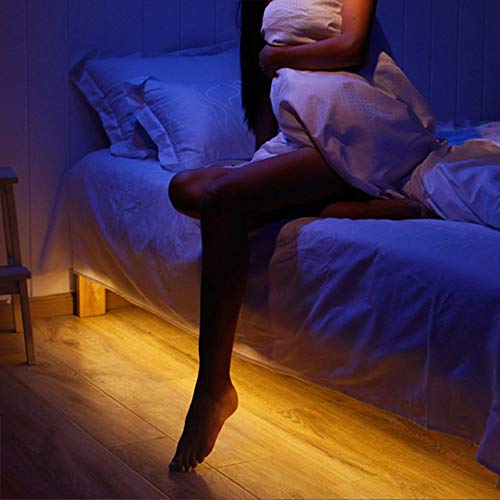 Vansky Motion Activated Bed Light, Flexible LED Strip Motion Sensor Night Light Bedside Lamp Illumination with Automatic Shut Off Timer (Warm Soft Glow) - size: Single Light Strip(5FT x 1)