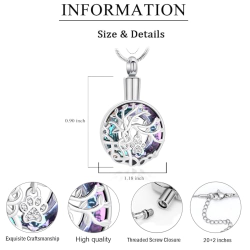zeqingjw Pet Cremation Jewelry Tree of Life Urn Necklace for Ashes for Dog/Cat Funeral Ashes Keepsake Paw Print Urn Pendant Memorial Jewellery - color: Customize