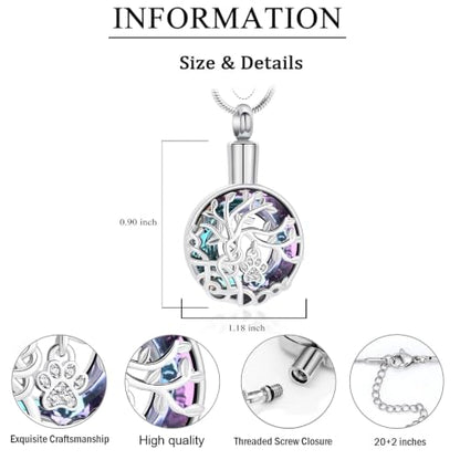 zeqingjw Pet Cremation Jewelry Tree of Life Urn Necklace for Ashes for Dog/Cat Funeral Ashes Keepsake Paw Print Urn Pendant Memorial Jewellery - color: Customize