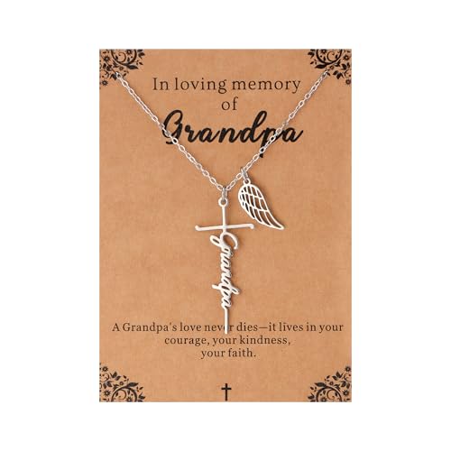Lcherry Cremation Cross Necklace for Women - Angel Wing Faith Cross Necklace Memorial Gifts Religious Jewelry for Women - style: Grandpa