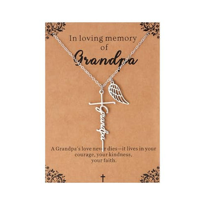 Lcherry Cremation Cross Necklace for Women - Angel Wing Faith Cross Necklace Memorial Gifts Religious Jewelry for Women - style: Grandpa
