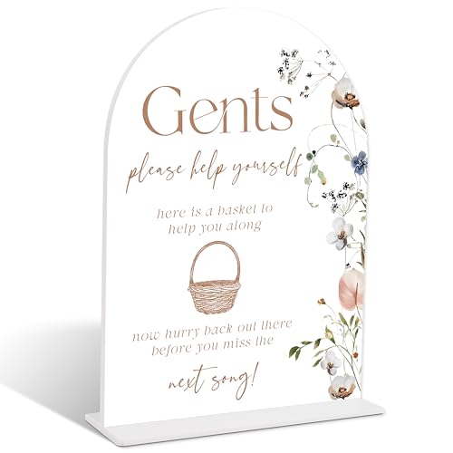 Boho Floral Gents Please Help Yourself Sign, Arch Acrylic Sign, Wedding Bathroom Basket Supplies, Bridal Shower Table Decor, Engagement Party Decorations, Wedding Must Haves for Reception, 08 - color: Gents Please Help Yourself Sign, 08