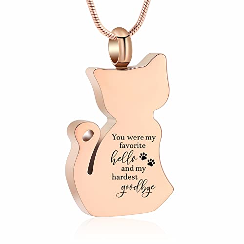 zeqingjw Cat Cremation Jewelry Urn Necklace for Ashes for Pet Loss,Funeral Ashes Keepsake Pendant Memorial Jewellery for Women Men - color: Rose Gold