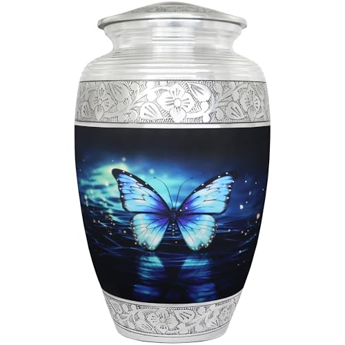 NANIURN Blue Butterfly Urn for Human Ashes, Full Size Adult Cremation Urn | Cremation Urns for Men with Black Blue Butterflies, Large Burial Urn for Home, Niche or Columbarium Memorial Display - color: Black & Blue, size: Large / Adult