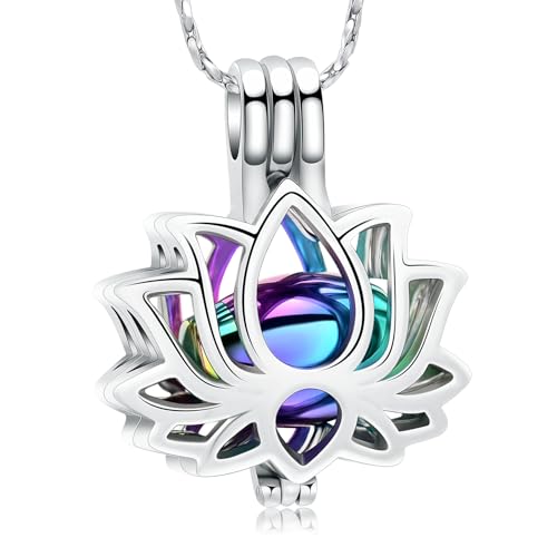 Imrsanl Cremation Jewelry for Ashes - Lotus Flower Ashes Pendant Necklace with Mini Keepsake Urn Memorial Ash Jewelry - color: Z-Silver Colorful