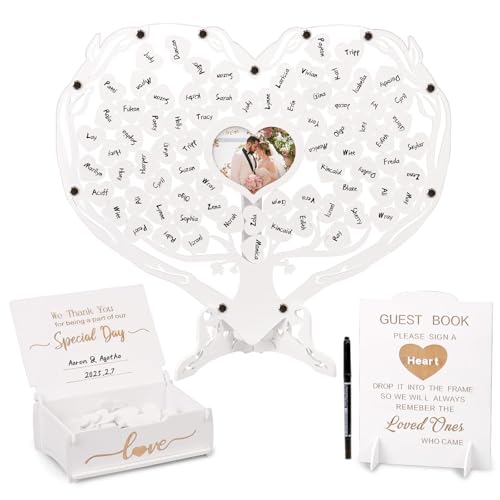 Heart Wedding Guest Book Alternative, White Rustic Wooden Wedding Souvenirs with Heart Picture Frame, Heart Guest Book Drop Box, Personalized Decor Party Birthday - color: White