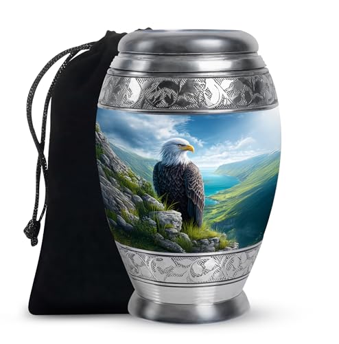 Mountain Eagle Urn for Ashes for Women - Lake Urn for Human Adult Male - Eagle Cremation Urns for Human Ashes - Large Memorial Urns 10Inch & 200 Cubic Inches - color: Cremation Green Mountain Eagle Urn