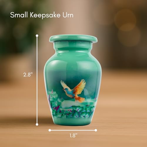 Small Keepsake Cremation Urn for Ashes - Beautiful Mini Memorial Urn with Velvet Box & Bag - color: Green