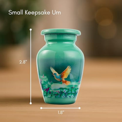 Small Keepsake Cremation Urn for Ashes - Beautiful Mini Memorial Urn with Velvet Box & Bag - color: Green