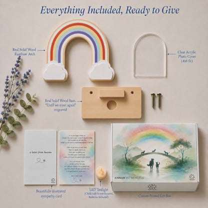 Rainbow Bridge Dog Memorial Gifts | Premium Solid Wood Pet Memorial Picture Frame for 4x6 Photo, LED Candle, Sympathy Card, Gift Box | Pet Loss Sympathy Gift Set for Dogs & Cats, In Memory of Dog