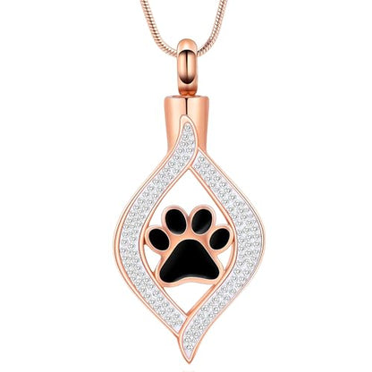 The Eye of My Heart Paw Print Urn Necklace for Ashes | stainless steel cremation jewelry, holds pet human ashes, paw print memorial urn pendant, leak-proof sealed design, unisex - color: Rose gold