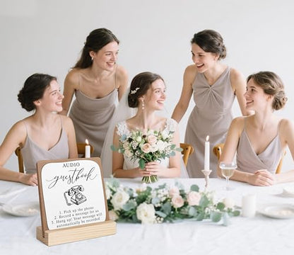 Audio Phone Guest Book Sign, Wedding Signs for Ceremony and Reception, Bridal Shower Centerpieces for Tables, Marriage Reception, Bridal Shower Party Favors, Wedding Sign with Wooden Base - color: audio guestbook1