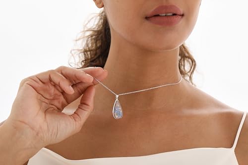 AUNTESIGN Forget-Me-Not and Queen Anne's Lace Pressed Wildflower Necklace | Birth Month Flowers Necklace | Gold/Silver Pressed Flower Jewelry | Mother's Day | Gift For Her - color: 925 Sterling Silver Forget-Me-Not Necklace(Silver)